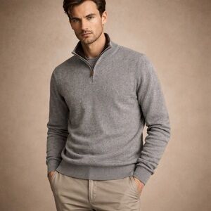 100% Cotton Tasso Elba Men's Gray Half-Zip Sweater Size Small